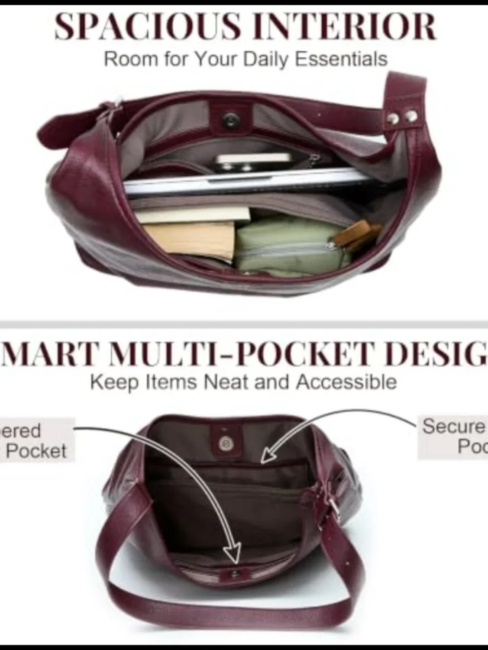 Vegan Leather Slouchy Hobo Shoulder Bag with Matching Pouch